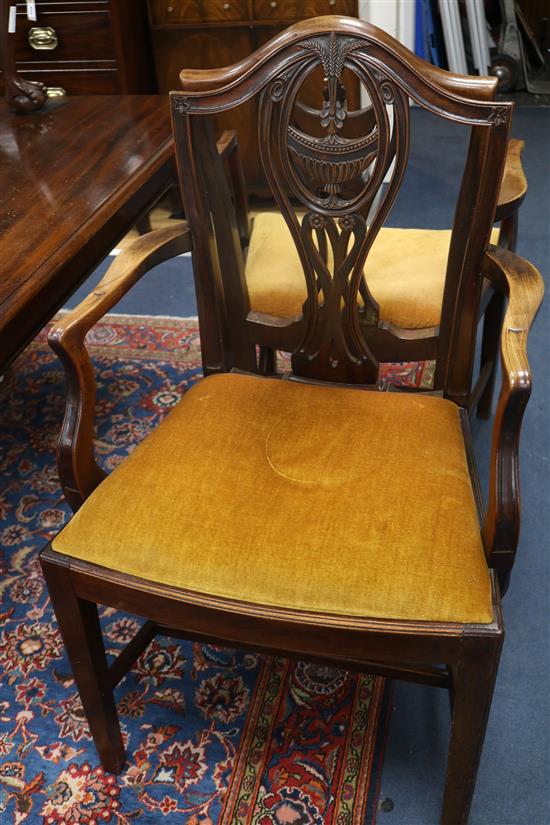 A set of eight George III Hepplewhite style mahogany dining chairs, Carvers H.3ft 3in.